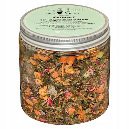 Herbata zielona ŚLIWKI W CYNAMONIE o śliwkowym smaku z cynamonowym akcentem - herbata liściasta sypana mieszanka napar susz - gotowa na prezent upominek