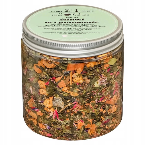 Herbata zielona ŚLIWKI W CYNAMONIE o śliwkowym smaku z cynamonowym akcentem - herbata liściasta sypana mieszanka napar susz - gotowa na prezent upominek