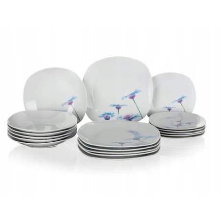 KOMPLET OBIADOWY 6 osób KWIATY talerze BANQUET kwadratowe HABRY jadalnia