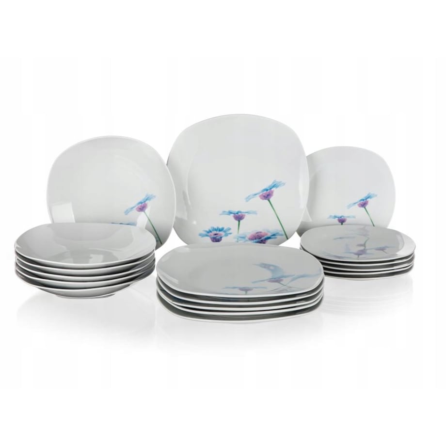 KOMPLET OBIADOWY 6 osób KWIATY talerze BANQUET kwadratowe HABRY jadalnia