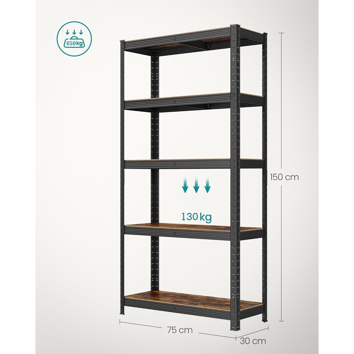 REGAŁ do salonu na książki 5 PÓŁEK, RUSTYKALNY