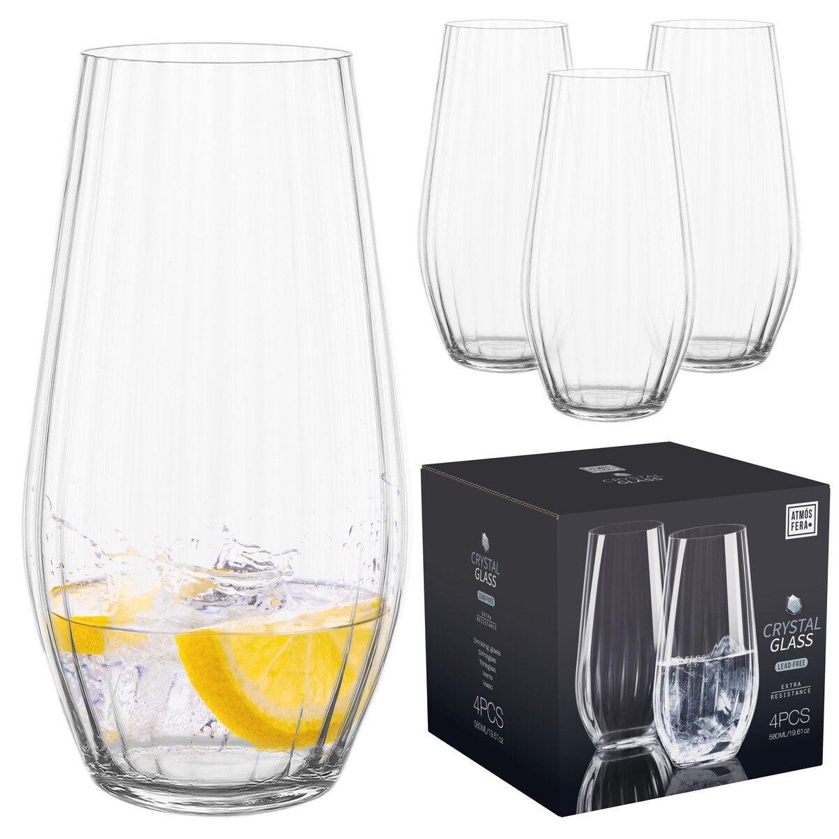 4X Szklanki Kryształowe Do Koktajli Napojów Drinków Prezent 580 Ml Komplet Zestaw Szklanek