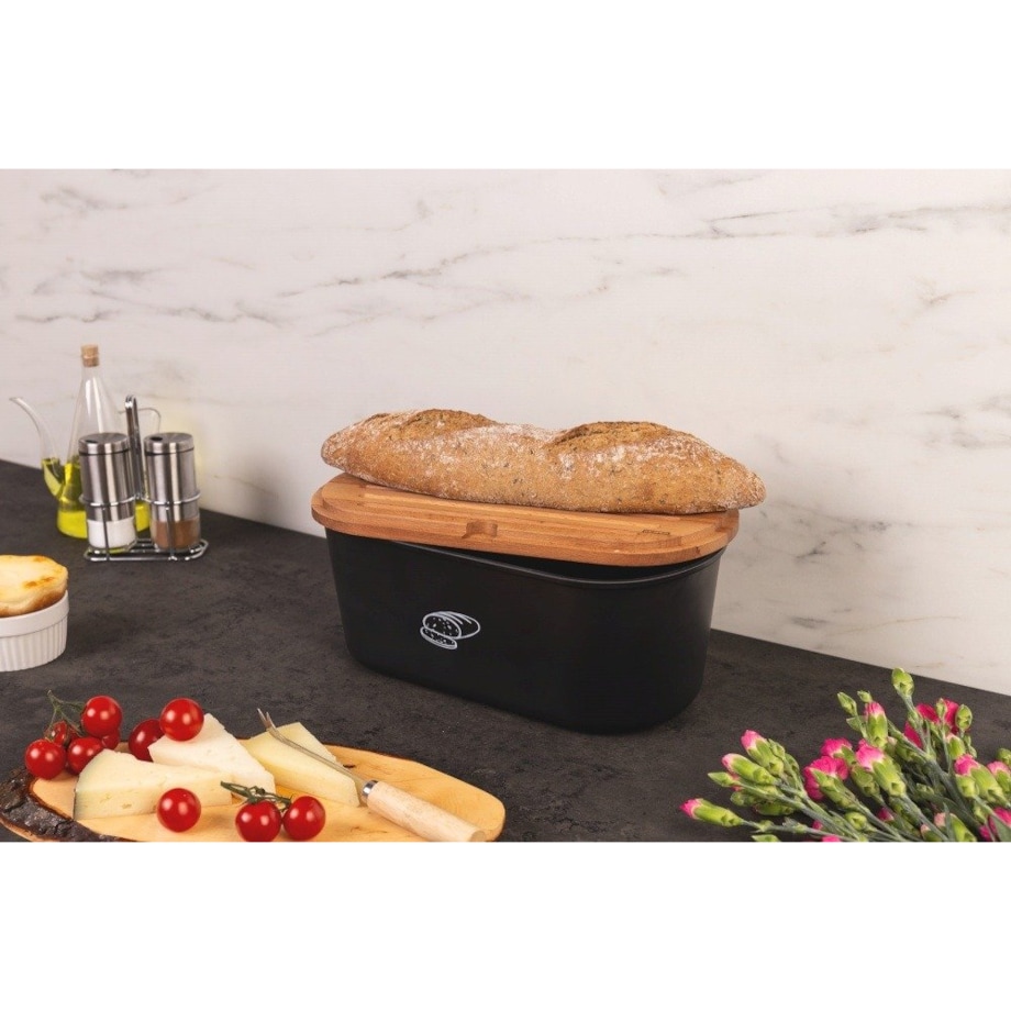Chlebak z deską do krojenia z drewna bukowego, designerski pojemnik na pieczywo