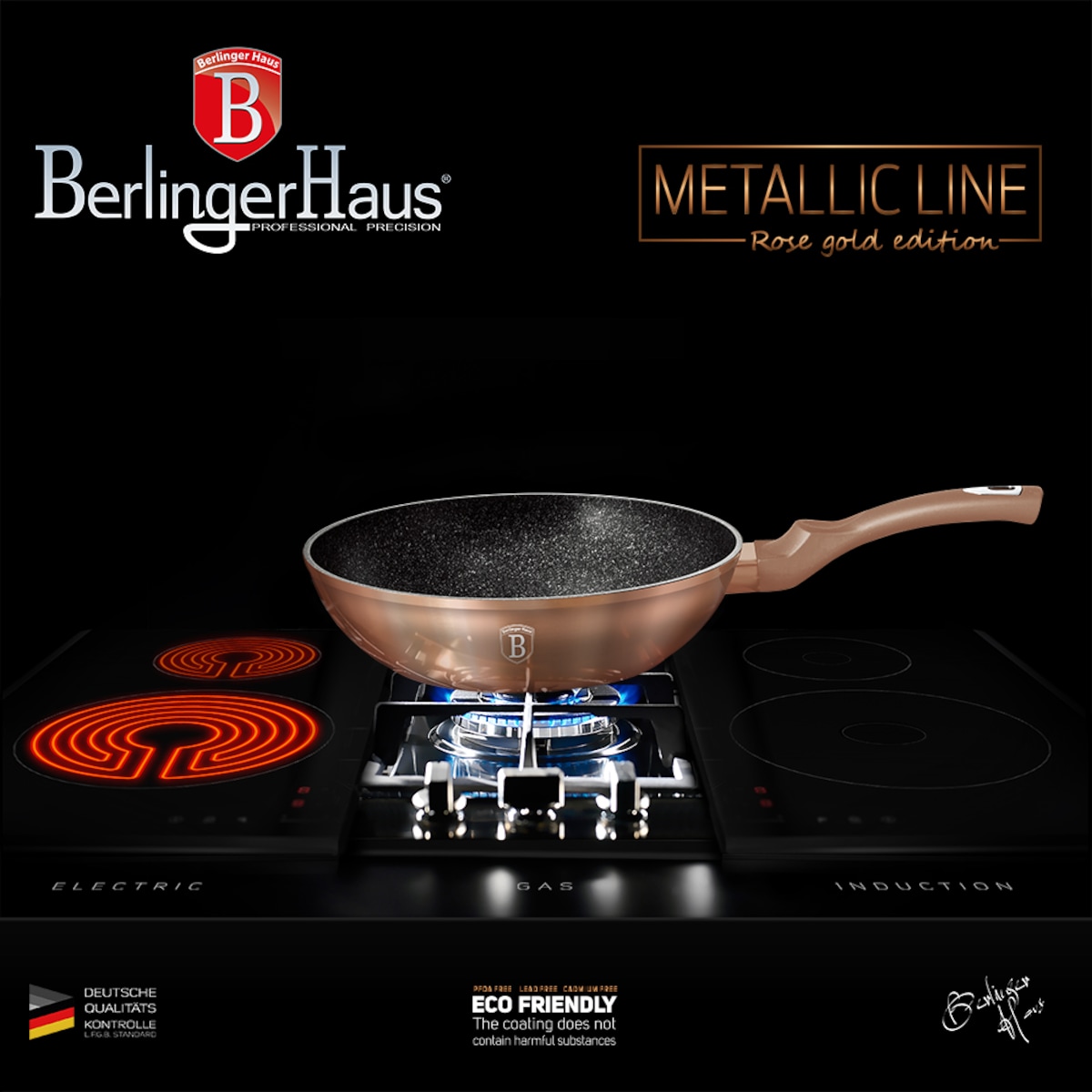 Patelnia Wok 28 cm marmurowa Berlinger Haus BH-1512 Miedziana