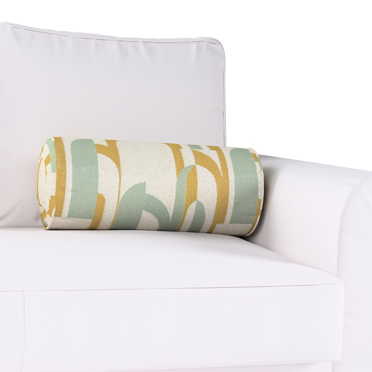 Poduszka wałek z zakładkami, miętowo-żółte wzory na kremowym tle, Ø20 x 50 cm, Cosy Home