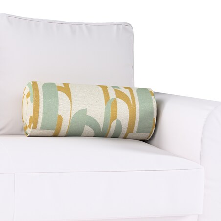 Poduszka wałek z zakładkami, miętowo-żółte wzory na kremowym tle, Ø20 x 50 cm, Cosy Home