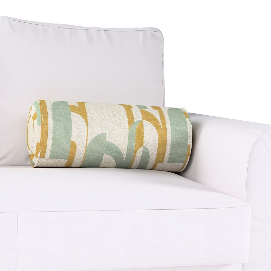 Poduszka wałek z zakładkami, miętowo-żółte wzory na kremowym tle, Ø20 x 50 cm, Cosy Home