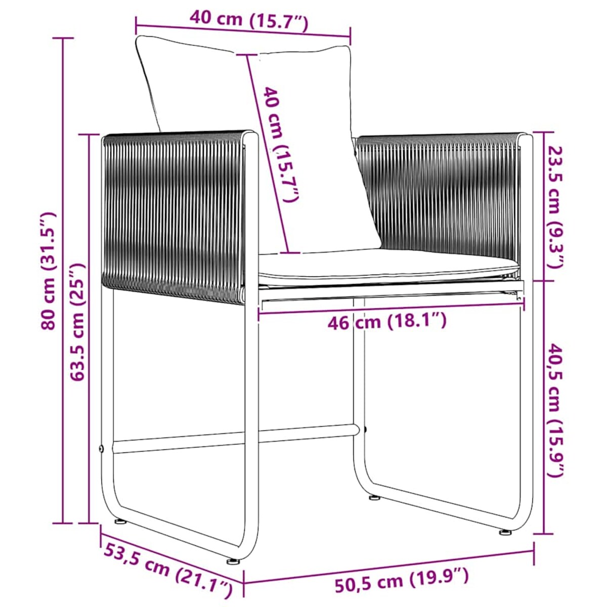 vidaXL Krzesła ogrodowe 4 pcs Czarny i antracytowy