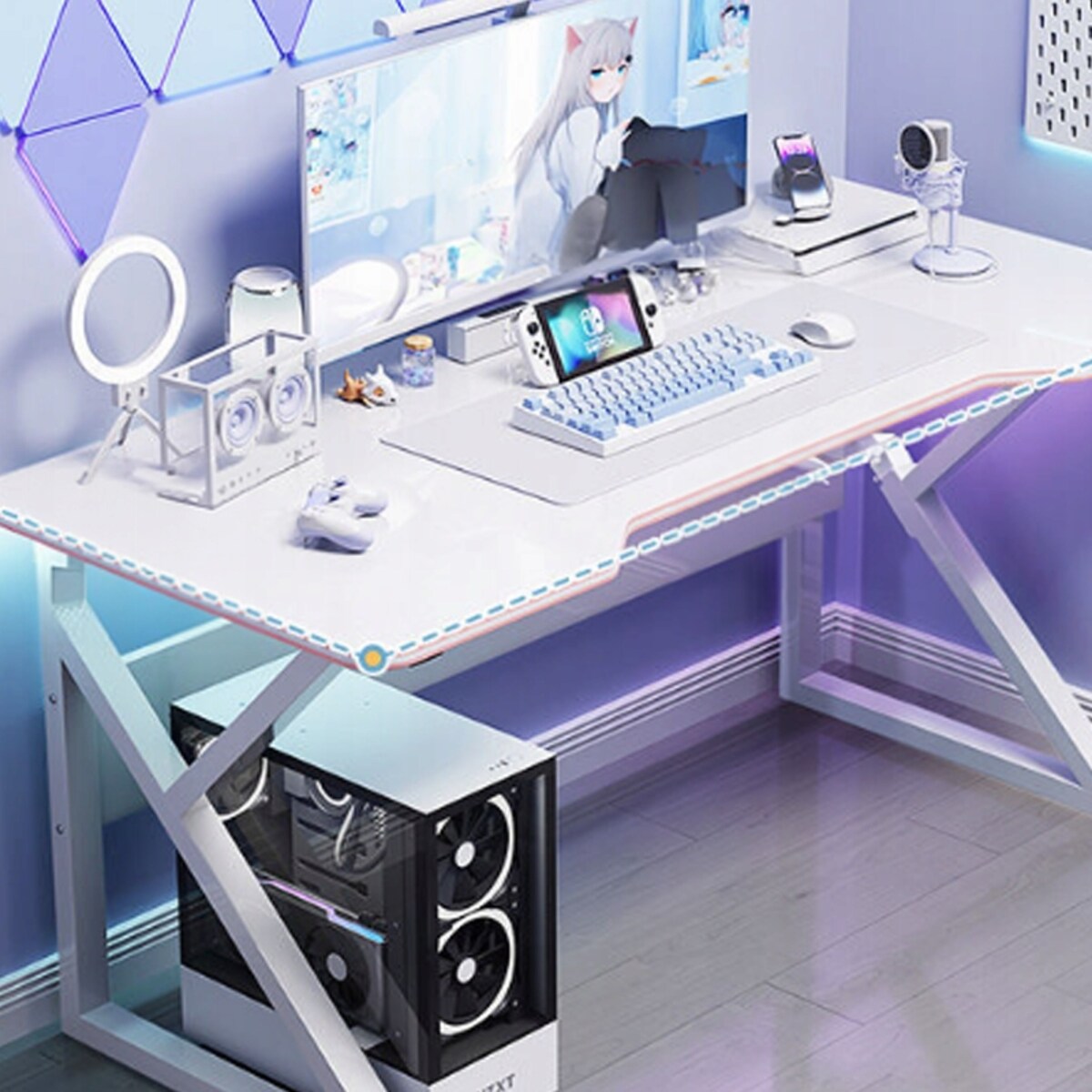 Biurko Gamingowe Stół Dla Gracza Komputerowe Białe Nowoczesne Loft 120 Cm