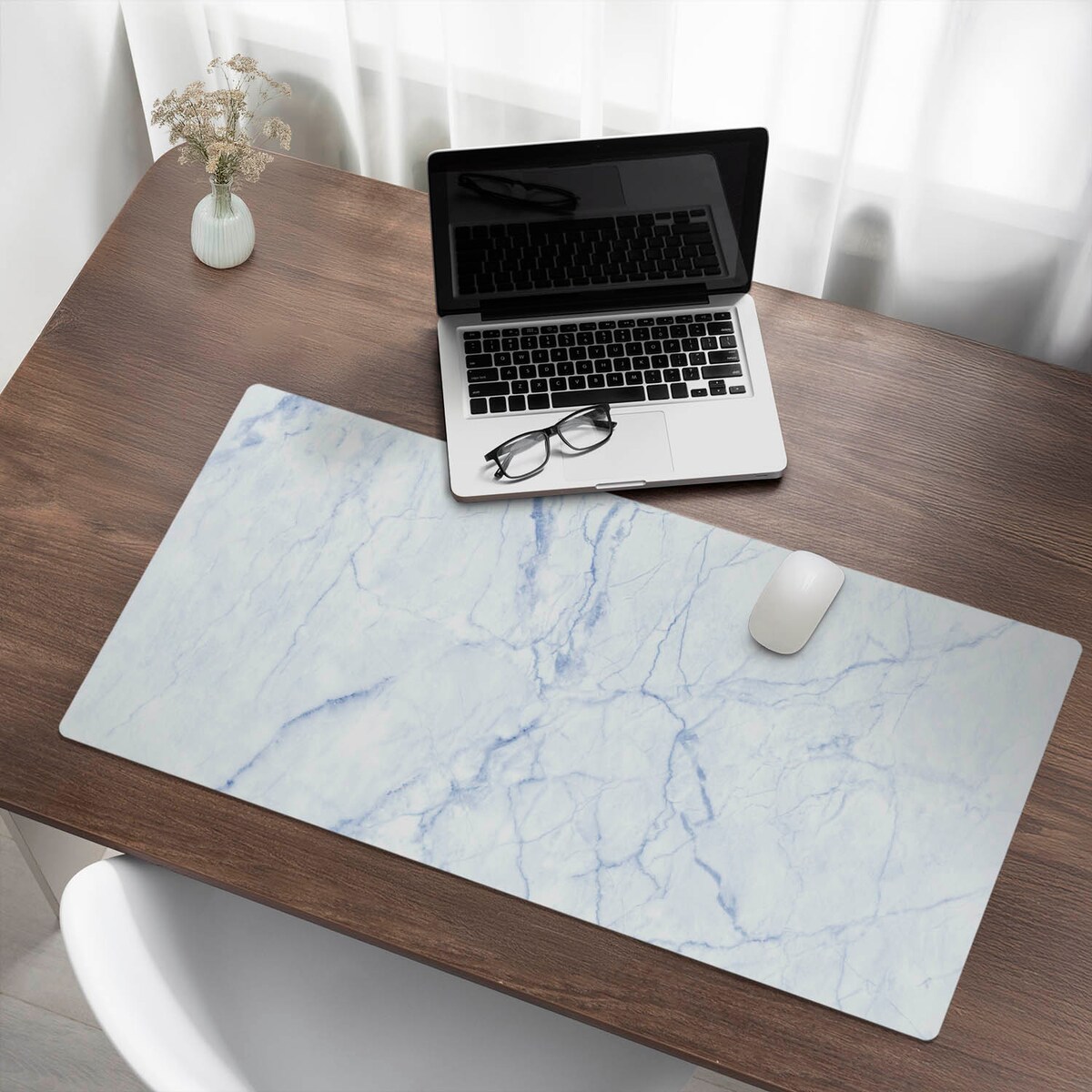 Biała mata na biurko Marmurowe żyłki, 100x50 cm
