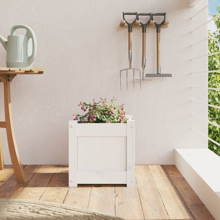 vidaXL Donica ogrodowa, biała, 31x31x31 cm, lite drewno sosnowe