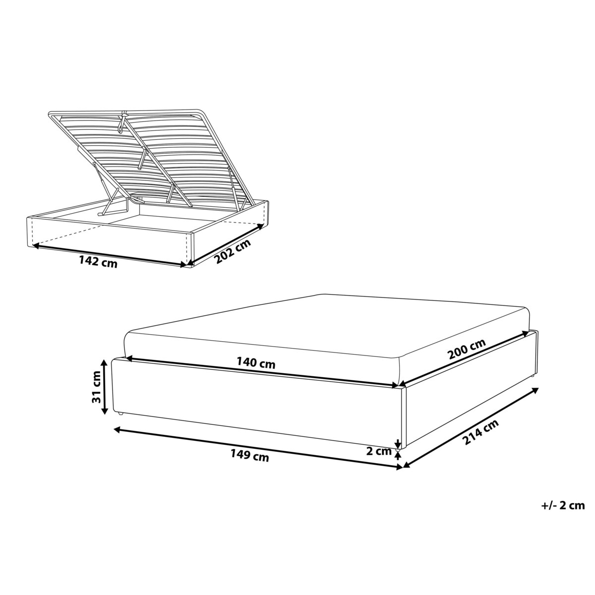 Łóżko z pojemnikiem bez zagłówka Boucle DINAN 140 x 200 cm Beżowoszary