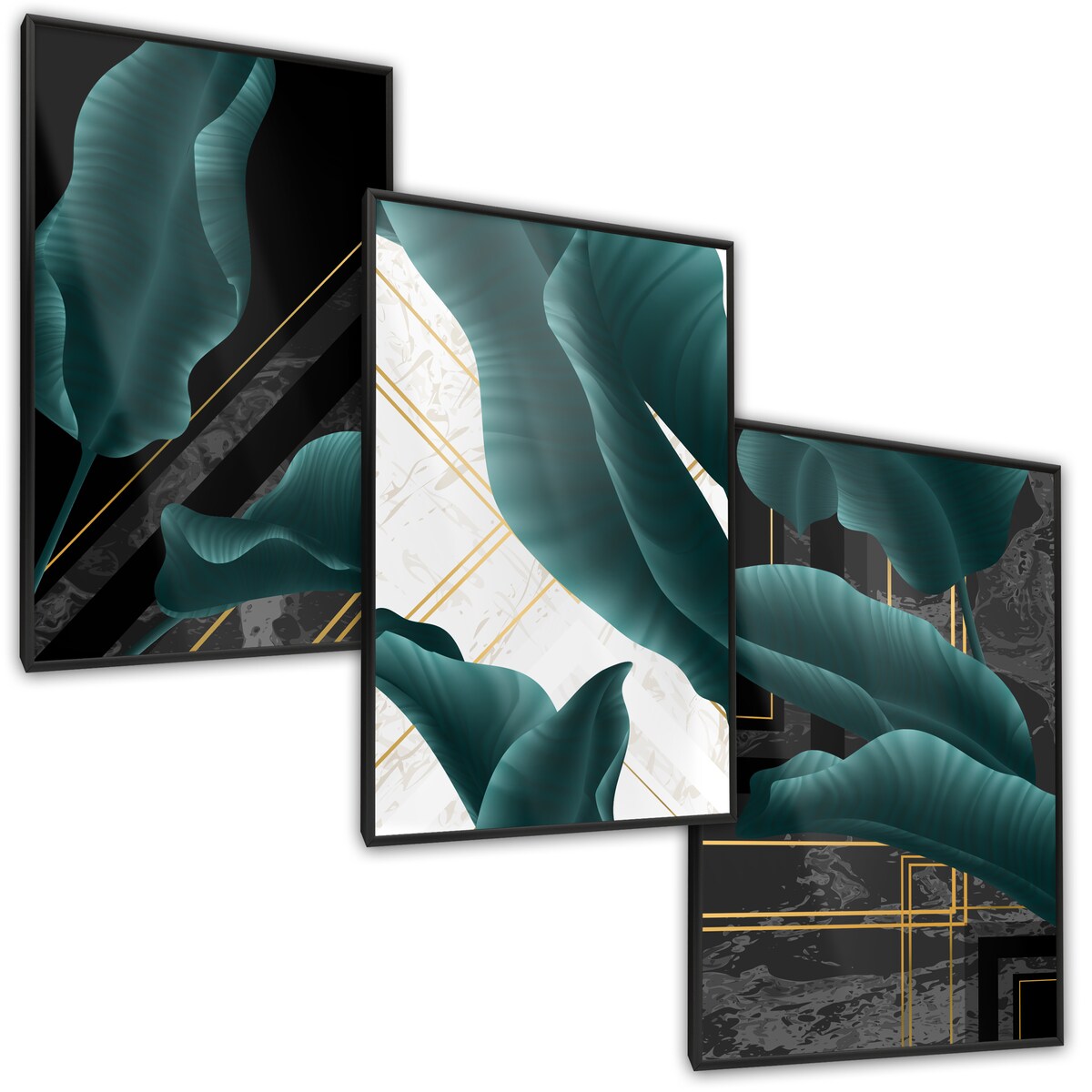Zestaw 3x Plakat W Ramie Abstrakcyjne Liście Bananowe 60x80cm