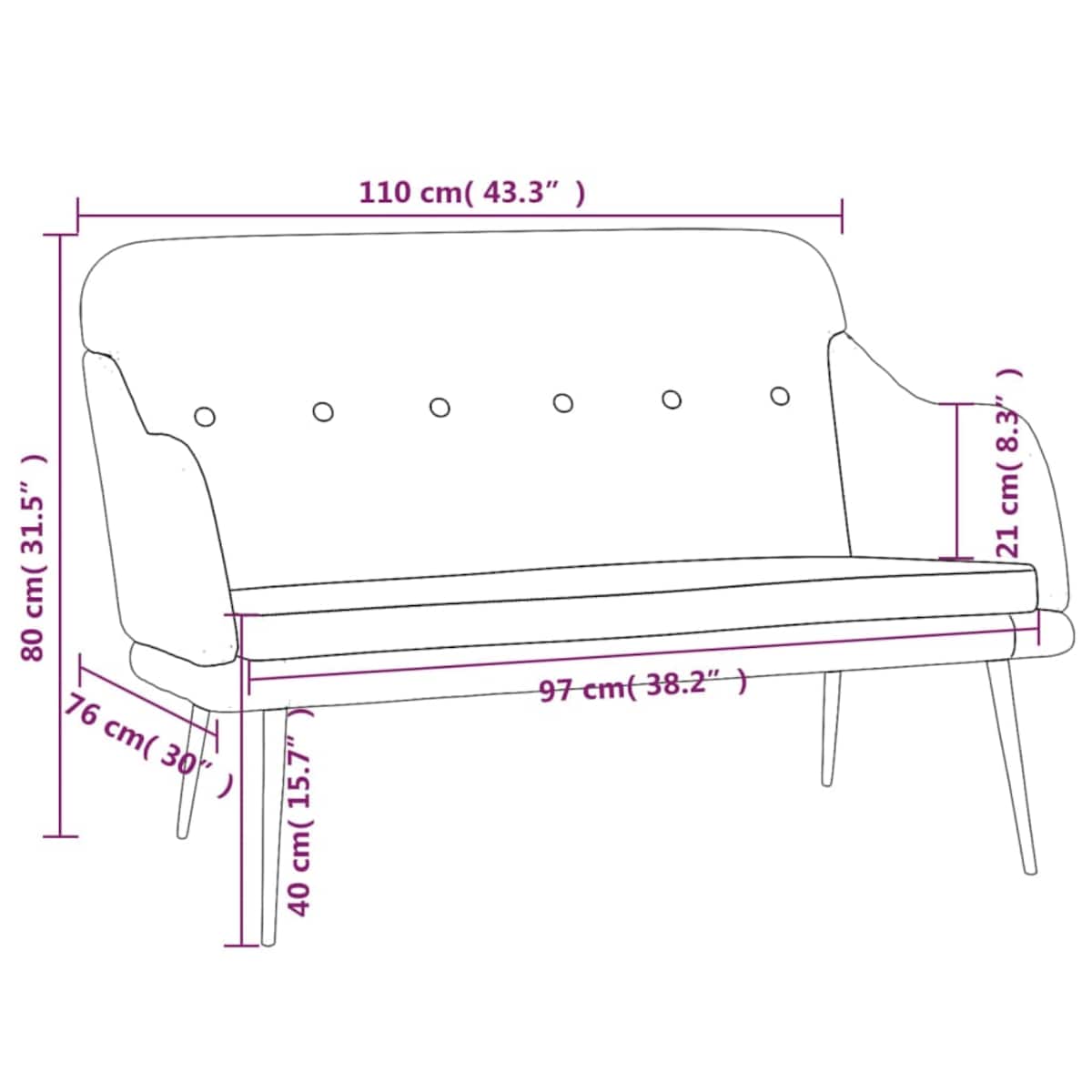 vidaXL Ławka, winna czerwień, 110x76x80 cm, obita tkaniną