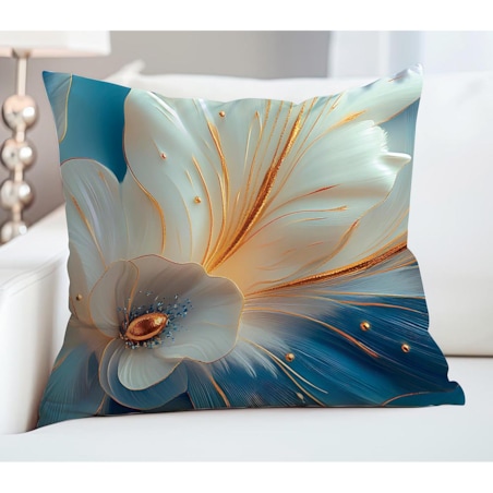 Poszewka satynowa 40x40 Auroria złote kwiaty na niebieskim tle, Satynlove Premium