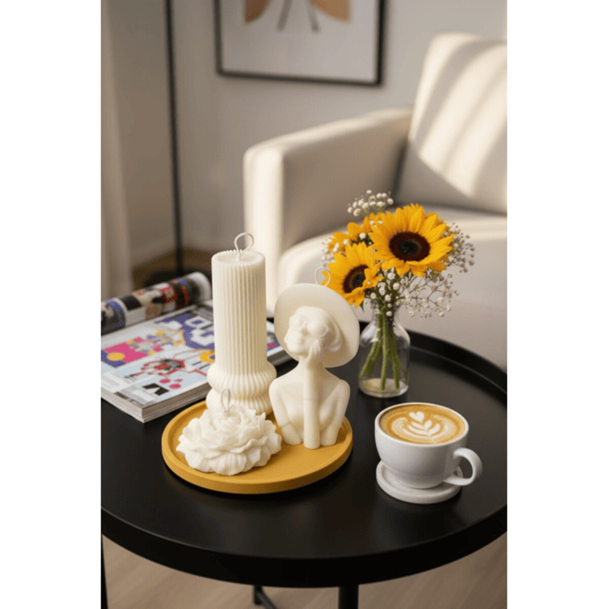 Zestaw eleganckich świec dekoracyjnych z tacą – wyjątkowy prezent dla kobiet + torba prezentowa GRATIS