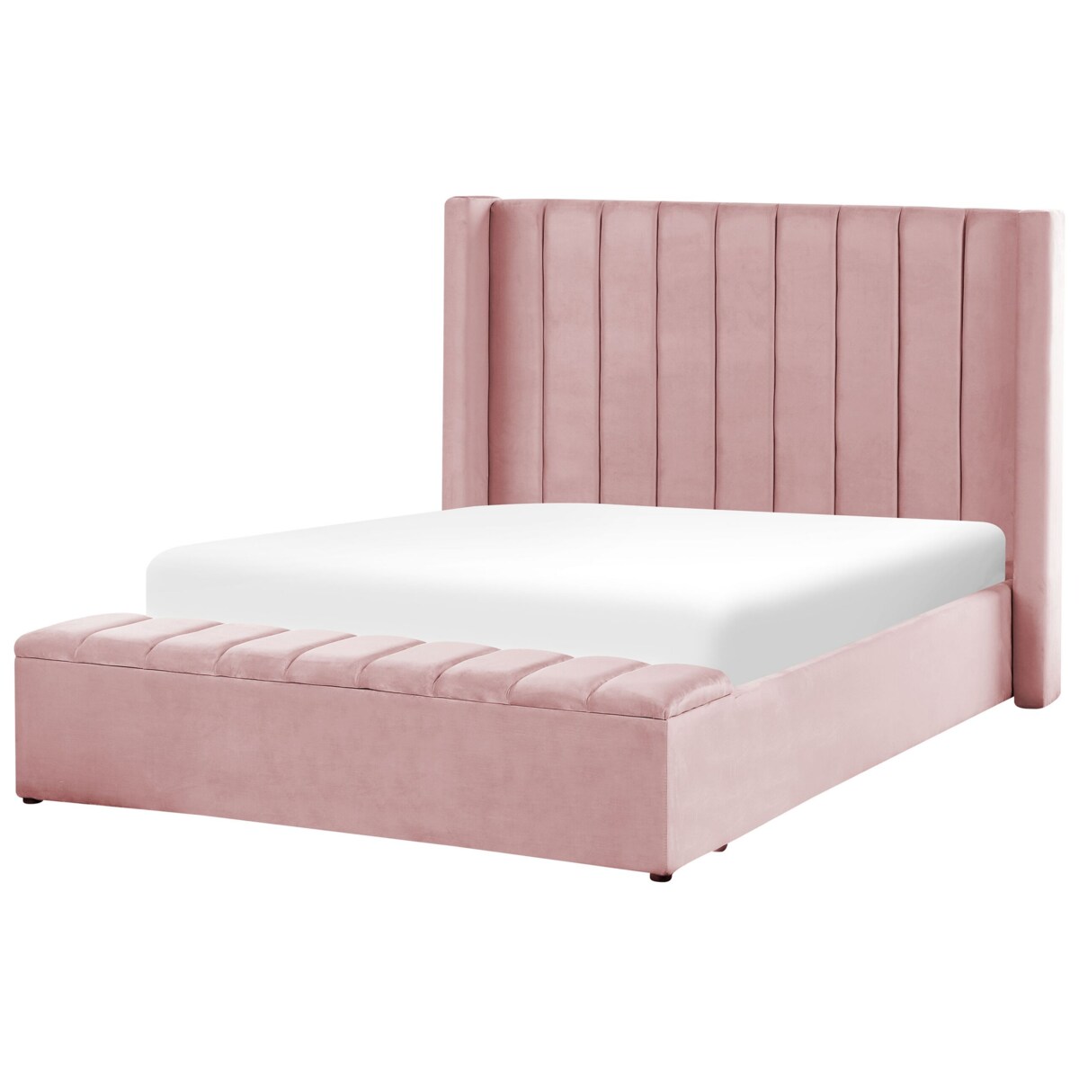 Łóżko welurowe z ławką 140 x 200 cm różowe NOYERS