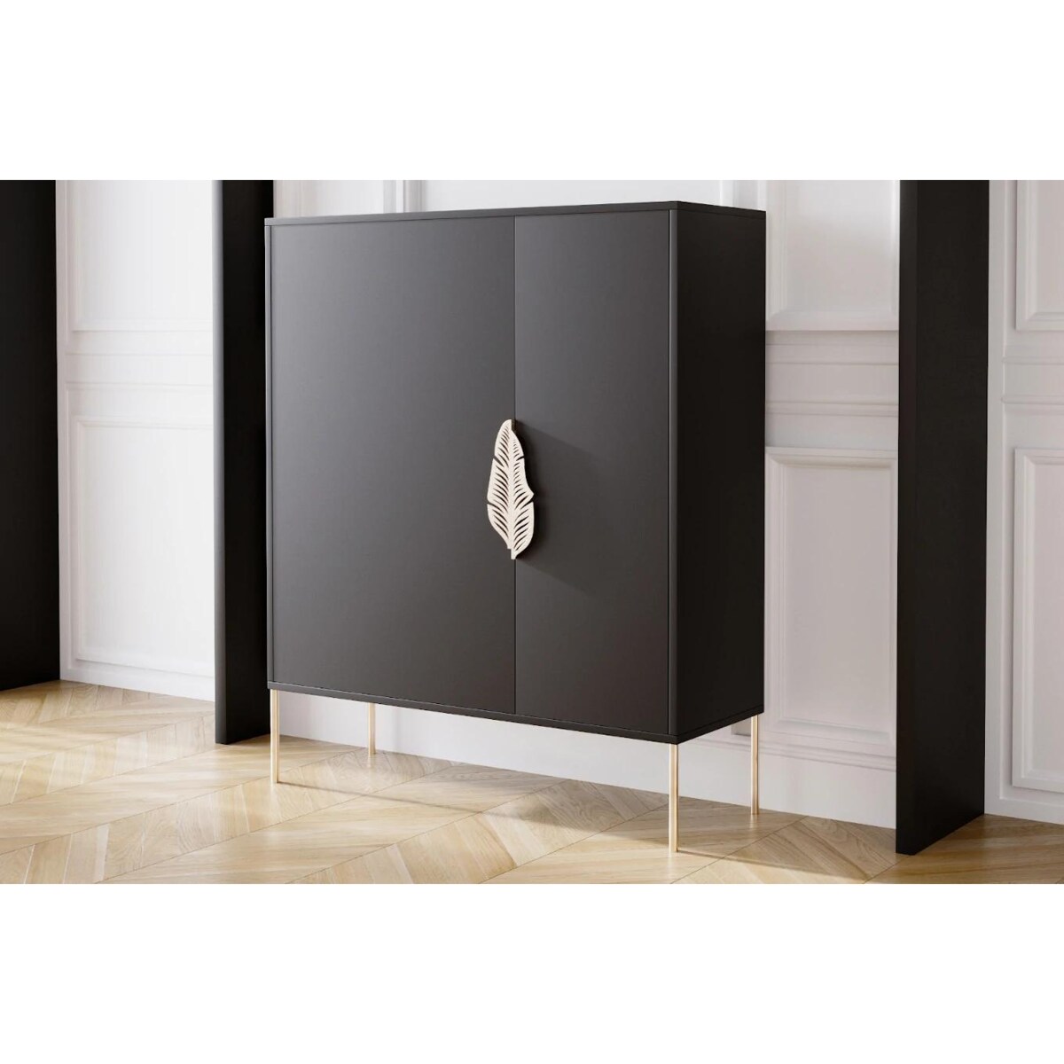 Czarna komoda / szafka na buty Skandica MERLIN ze złotymi dodatkami