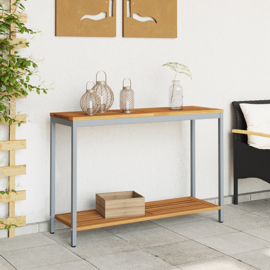 vidaXL Stół ogrodowy Naturalny i Szary 35x110x75 cm z litego drewna i stali