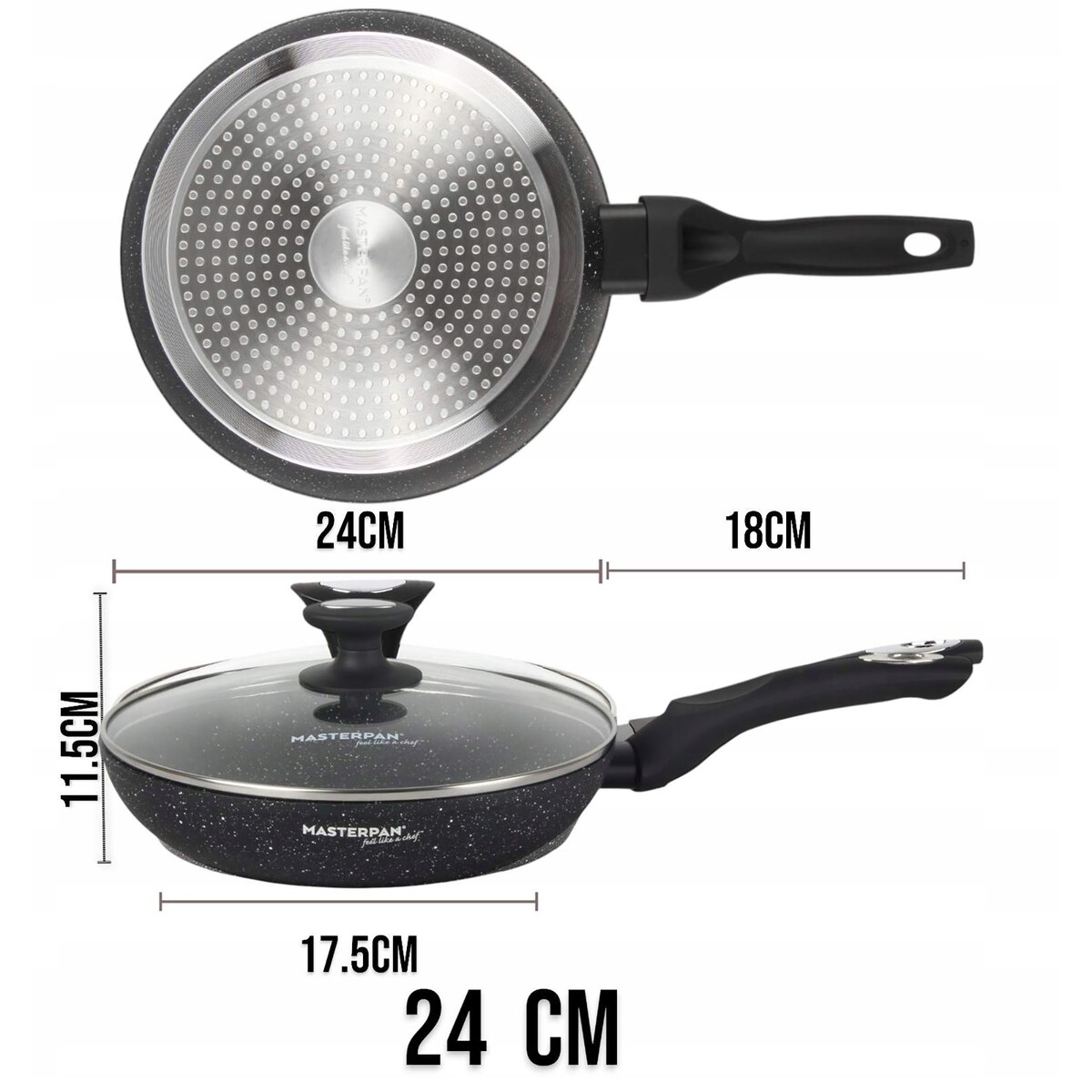 Patelnia Granitowa Pokrywka 24 Cm Plaster Miodu Indukcja Gaz 1.6L Wysoka 5.0