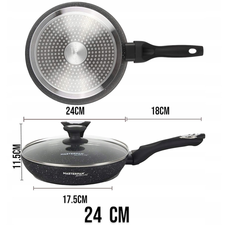 Patelnia Granitowa Pokrywka 24 Cm Plaster Miodu Indukcja Gaz 1.6L Wysoka 5.0