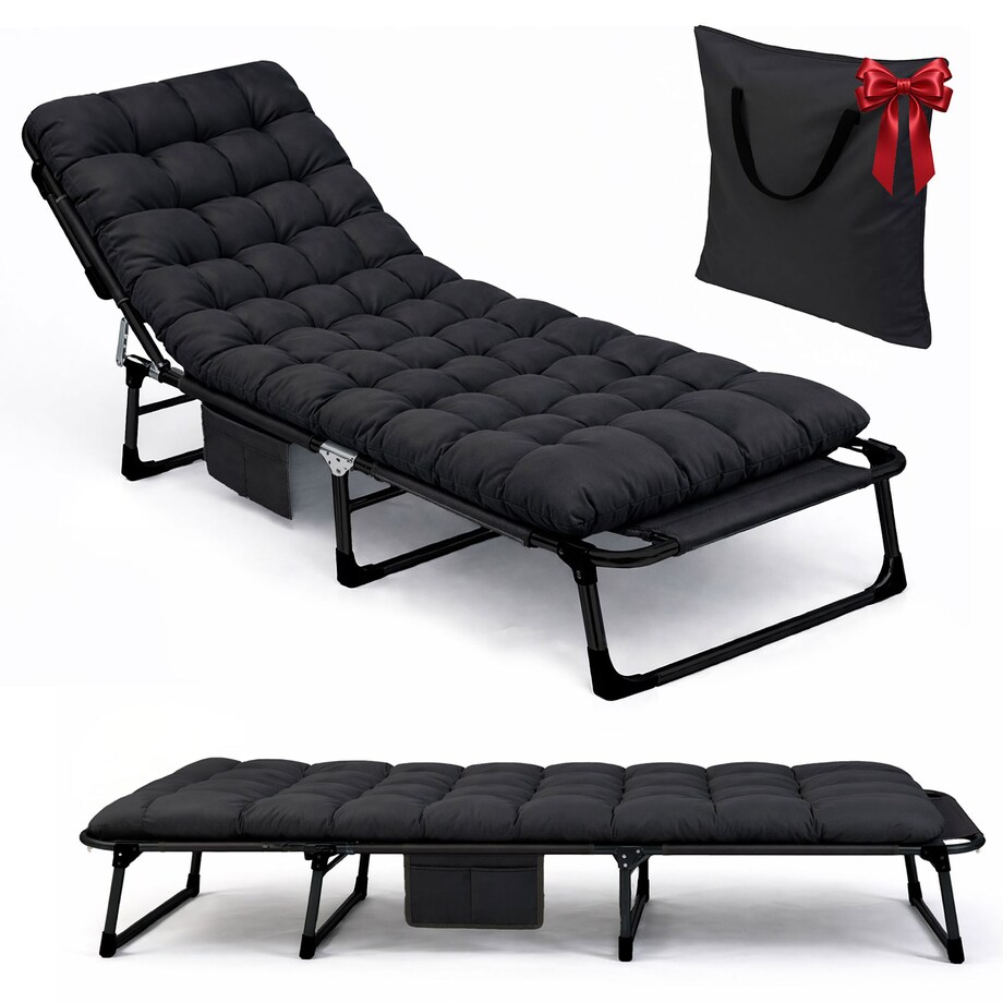 Leżak ogrodowy Sofotel Dream plażowy składany czarny + materac + poduszka + pokrowiec