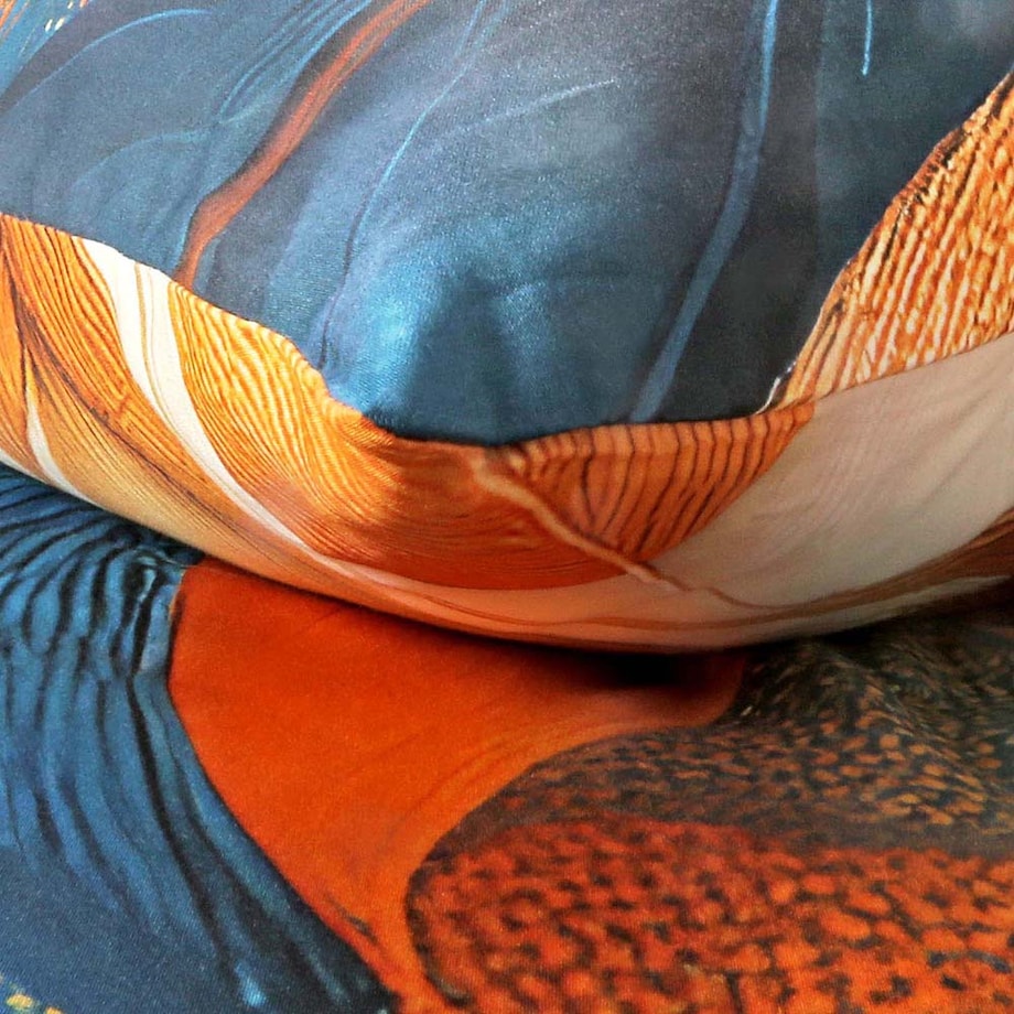 Pościel satyna bawełniana 220x200 Aurelia w złote i niebieskie liście, Satynlove Premium