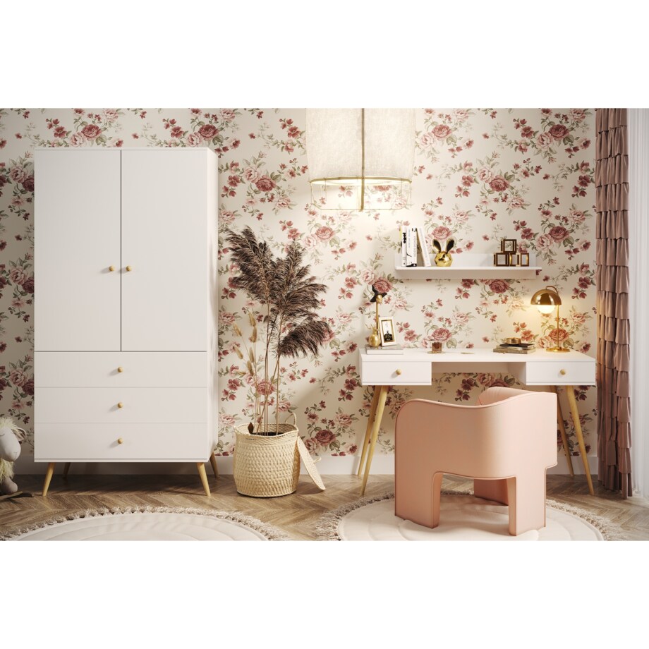 Szafa z szufladami i drążkiem w stylu Boho - Biała