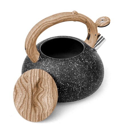 Czajnik stalowy z gwizdkiem 2.7L Wood Line czarny KLAUSBERG