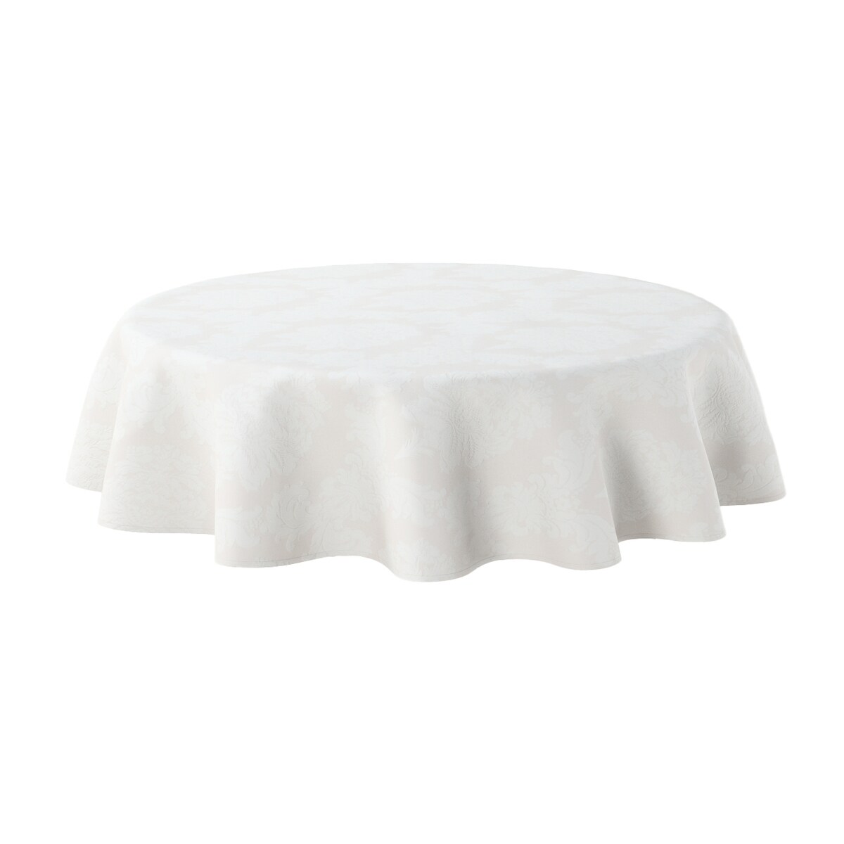 Obrus okrągły 130 x 130 cm liście akantu na jasno-popielatym tle