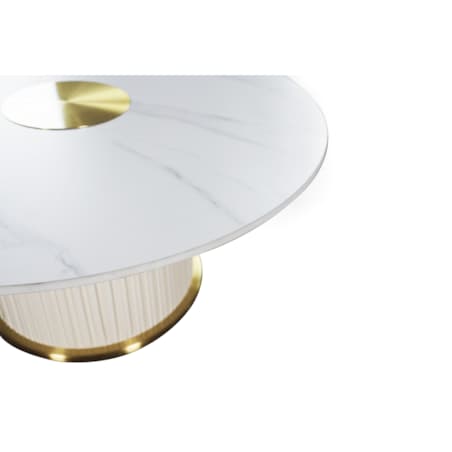 Nowoczesny złoty stolik kawowy okrągły plisowany Premium Blanka z kamiennym blatem o wzorze marmuru 80x80x37