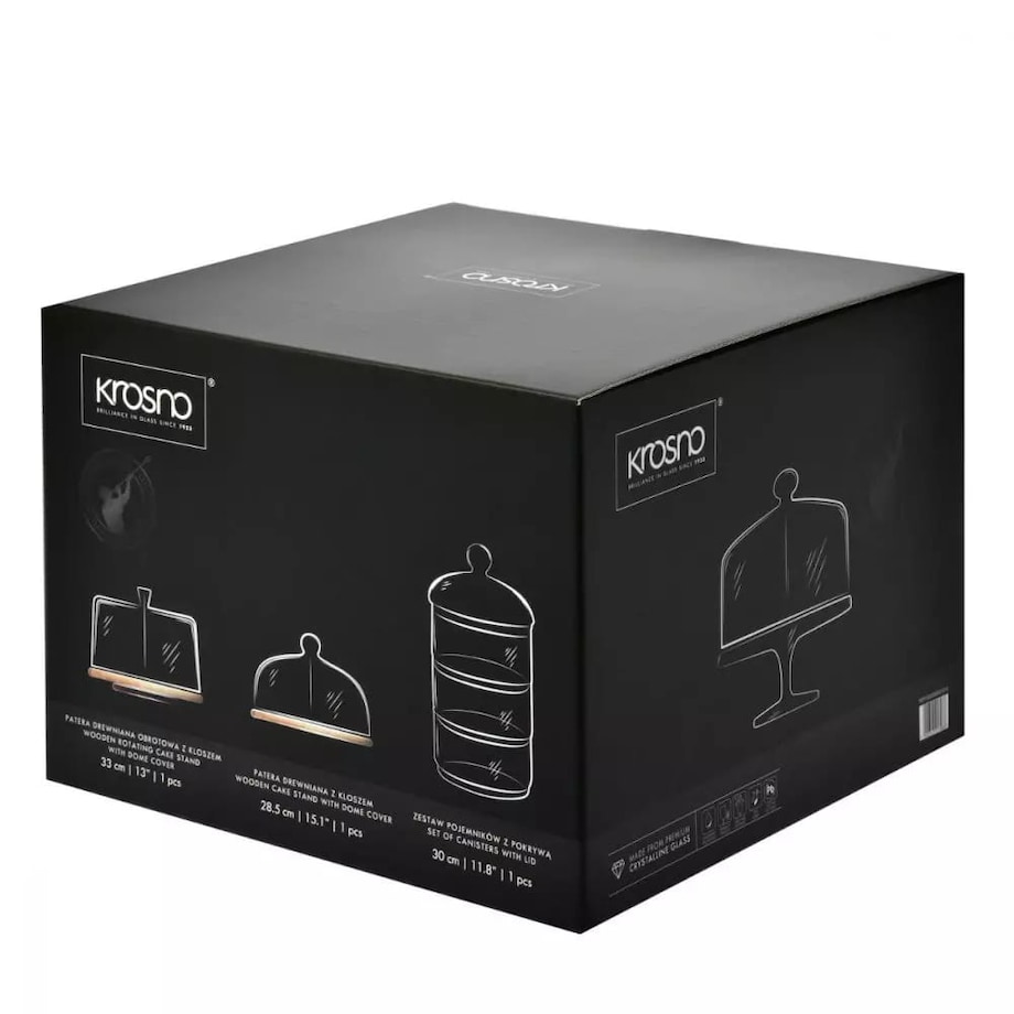 Patera z Kloszem Glamour Krosno 31 cm na Nodze Stopce Duża do Serwowania