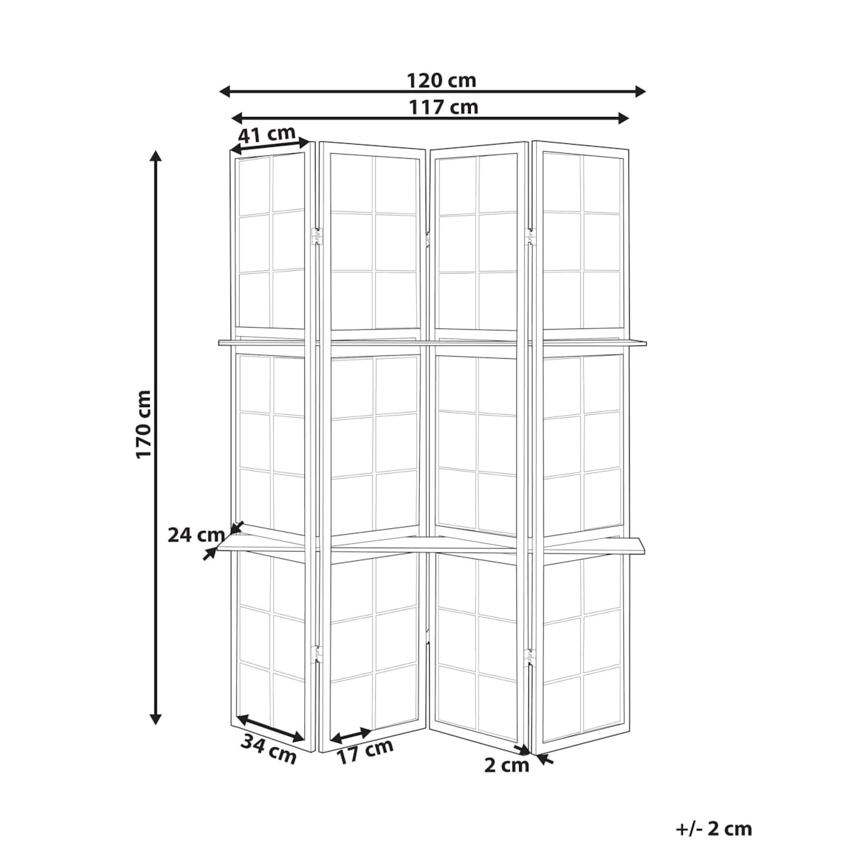 4-panelowy składany parawan pokojowy drewniany 170 x 120 cm czarny GOMAGOI