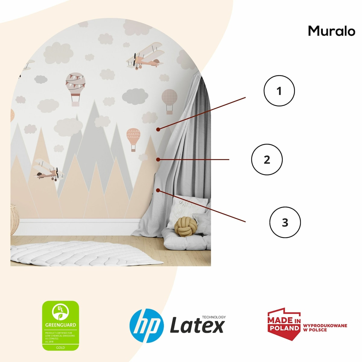 ZESTAW NAKLEJEK DLA DZIECI NA ŚCIANĘ PASTELOWE GÓRY STYL VINTAGE