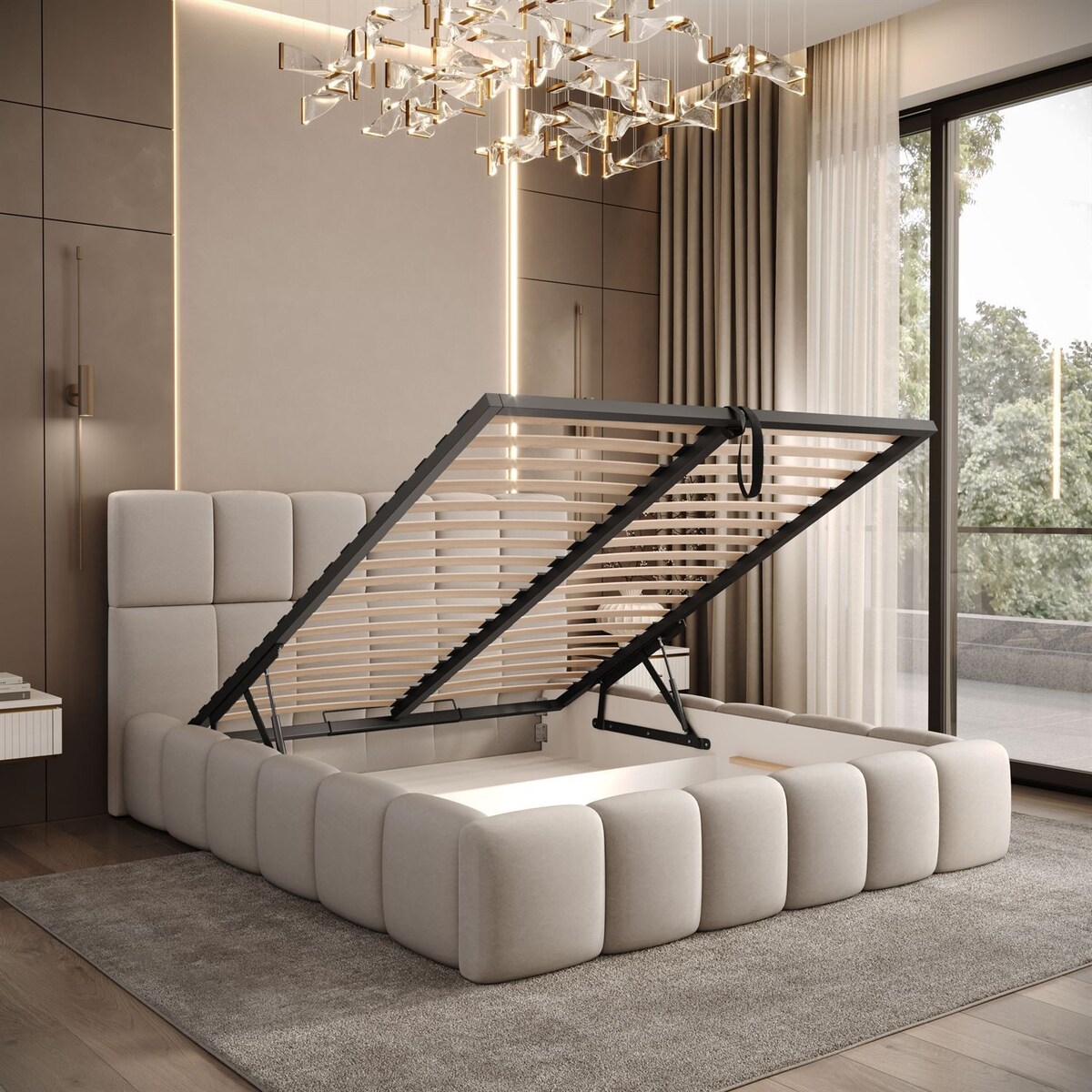 Łóżko tapicerowane VENEZIA, pojemnik na pościel, stelaż 34, 140x200, Castel 04