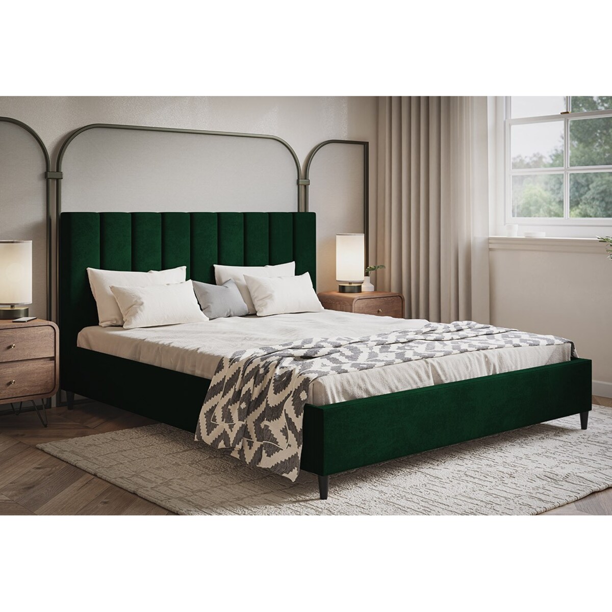 Łóżko tapicerowane 160x200 LUXO 2 na wysokich nogach - butelkowa zieleń