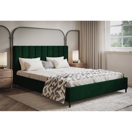 Łóżko tapicerowane 160x200 LUXO 2 na wysokich nogach - butelkowa zieleń