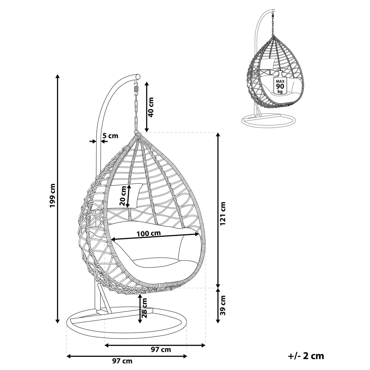Fotel wiszący ze stojakiem z technorattanu naturalny ARSITA