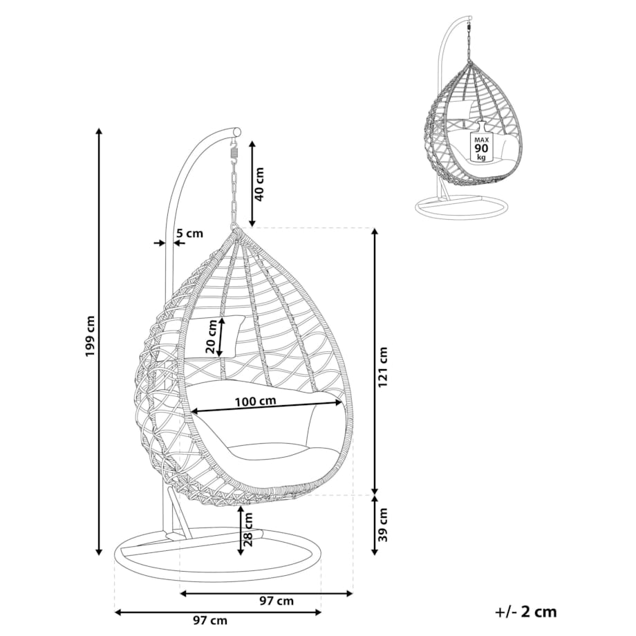 Fotel wiszący ze stojakiem z technorattanu naturalny ARSITA