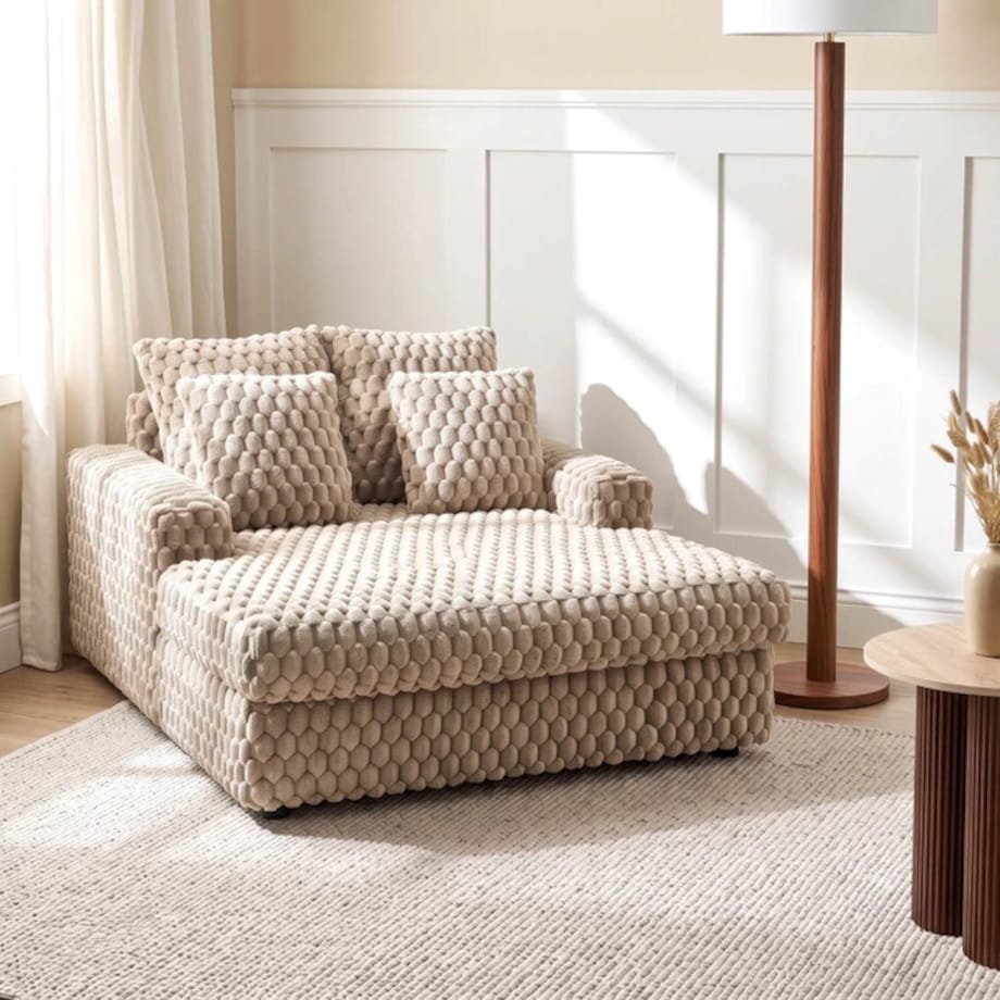 Fotel Wypoczynkowy Kanapa Sofa do Spania Salonu Welur Pluszowy KOBEL Beżowy