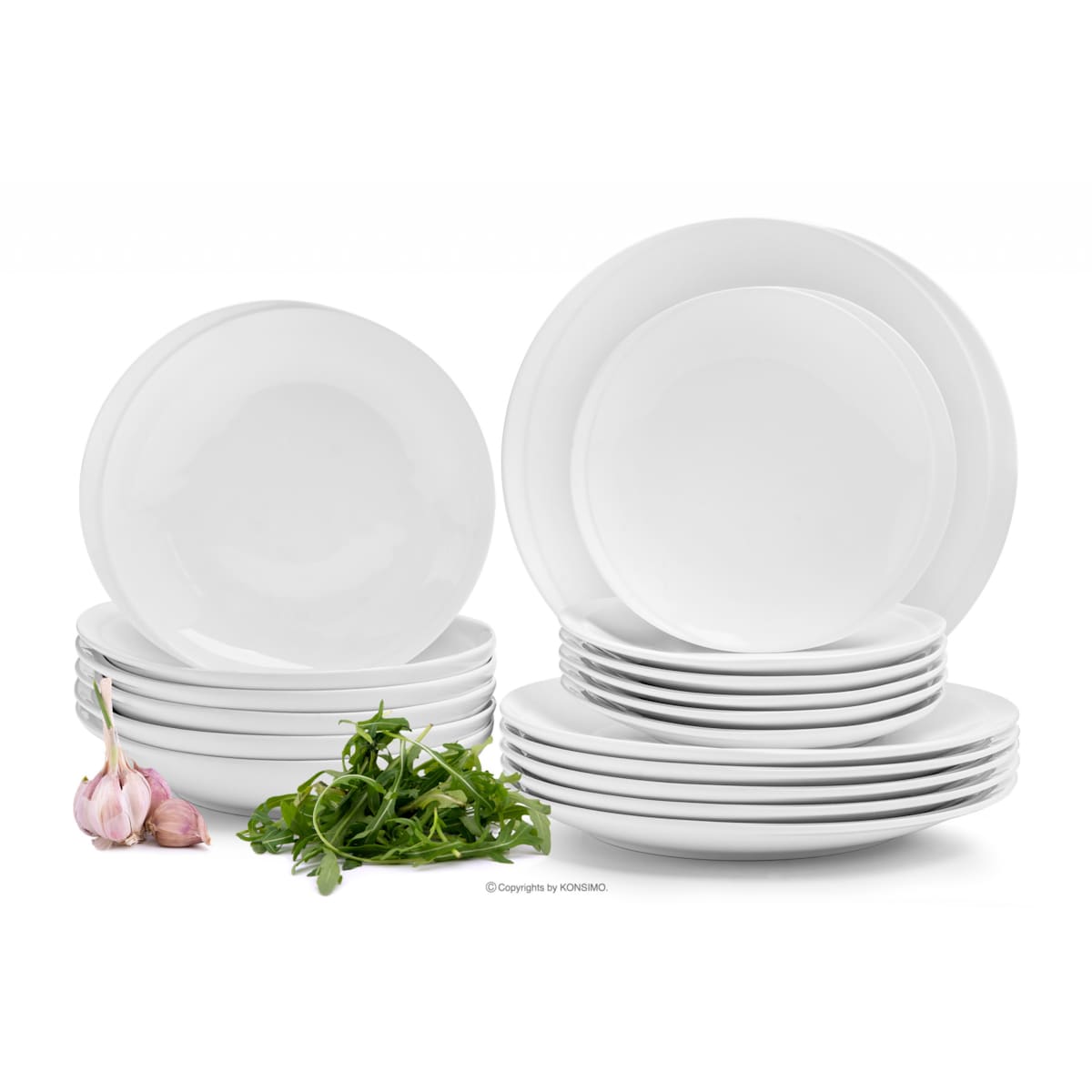 Konsimo RESEDA Zestaw obiadowy porcelanowy dla 6 osób biały, biały