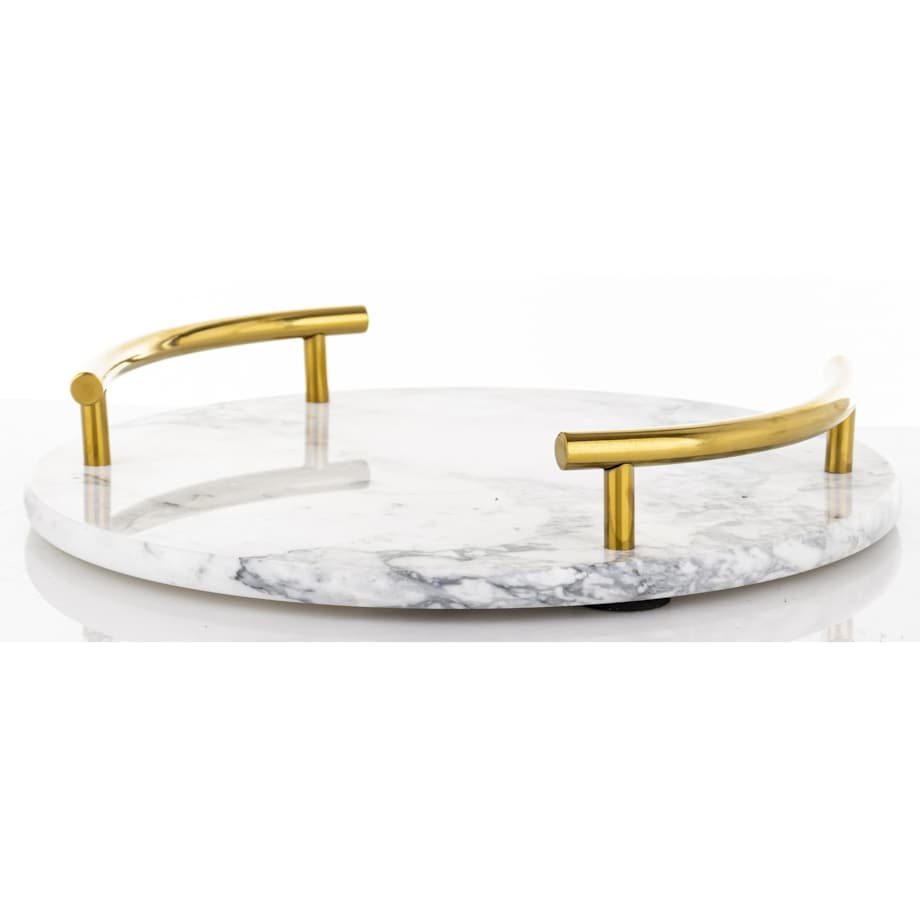 Taca okrągła marmurowa 25,5x25,5x5,5 cm ze złotymi uchwytami
