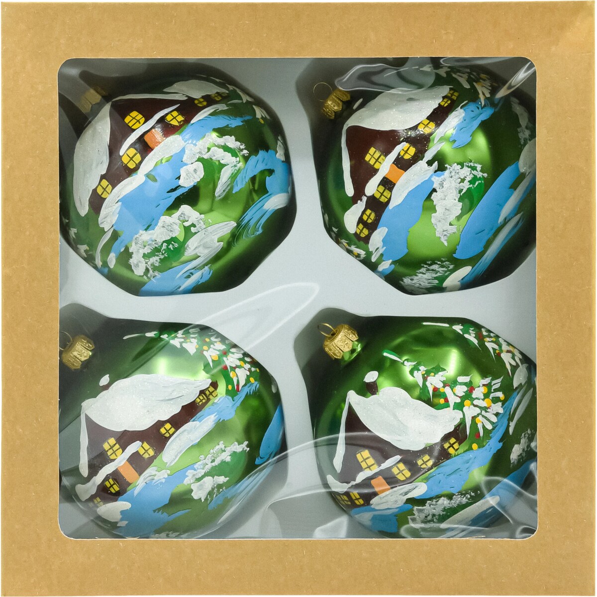 Bombki okrągłe zielone: Zimowa Chatka