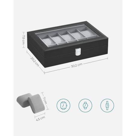 Kasetka Na Zegarki 12 30,2X20,2X7,8 Cm Czarny, Szary