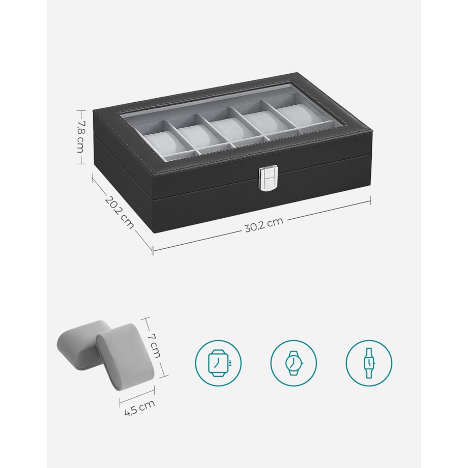 Kasetka Na Zegarki 12 30,2X20,2X7,8 Cm Czarny, Szary