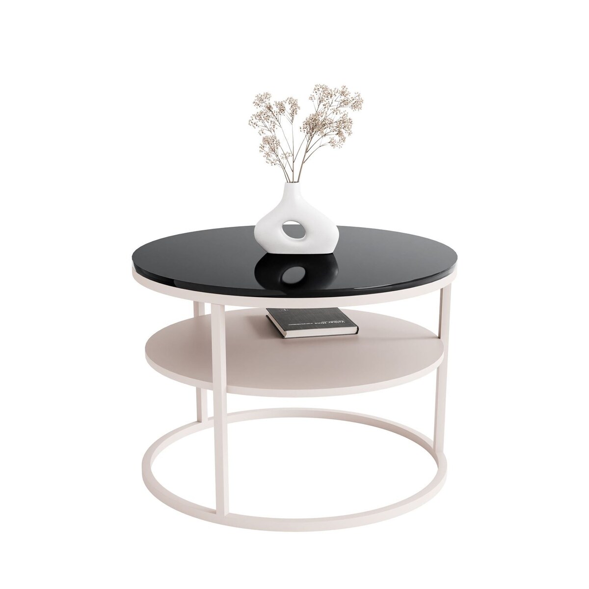 Stolik Kawowy CIRI KASZMIR wysoki połysk z półką, blat czarny połysk