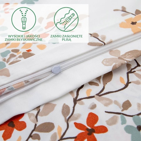 Pościel satyna bawełniana 200x220 Exclusive Ela biała w pomarańczowe kwiatki