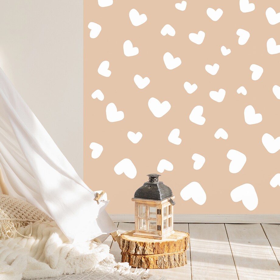 Naklejka na ścianę łuk beżowy - serca XL