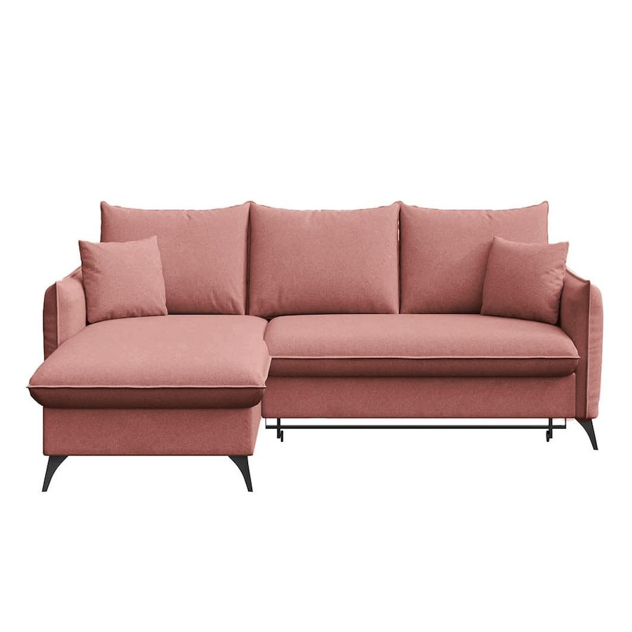 Brim Sofa narożna lewa z funkcją spania i pojemnikiem lewa różowa