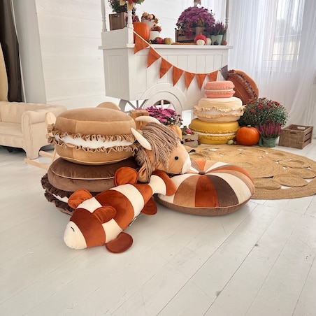 Pufa Teddy Velvet , patchworkowa poduszka 70cm.